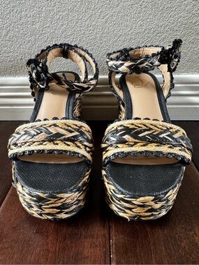 Braided Platform Sandals - Black and Tan